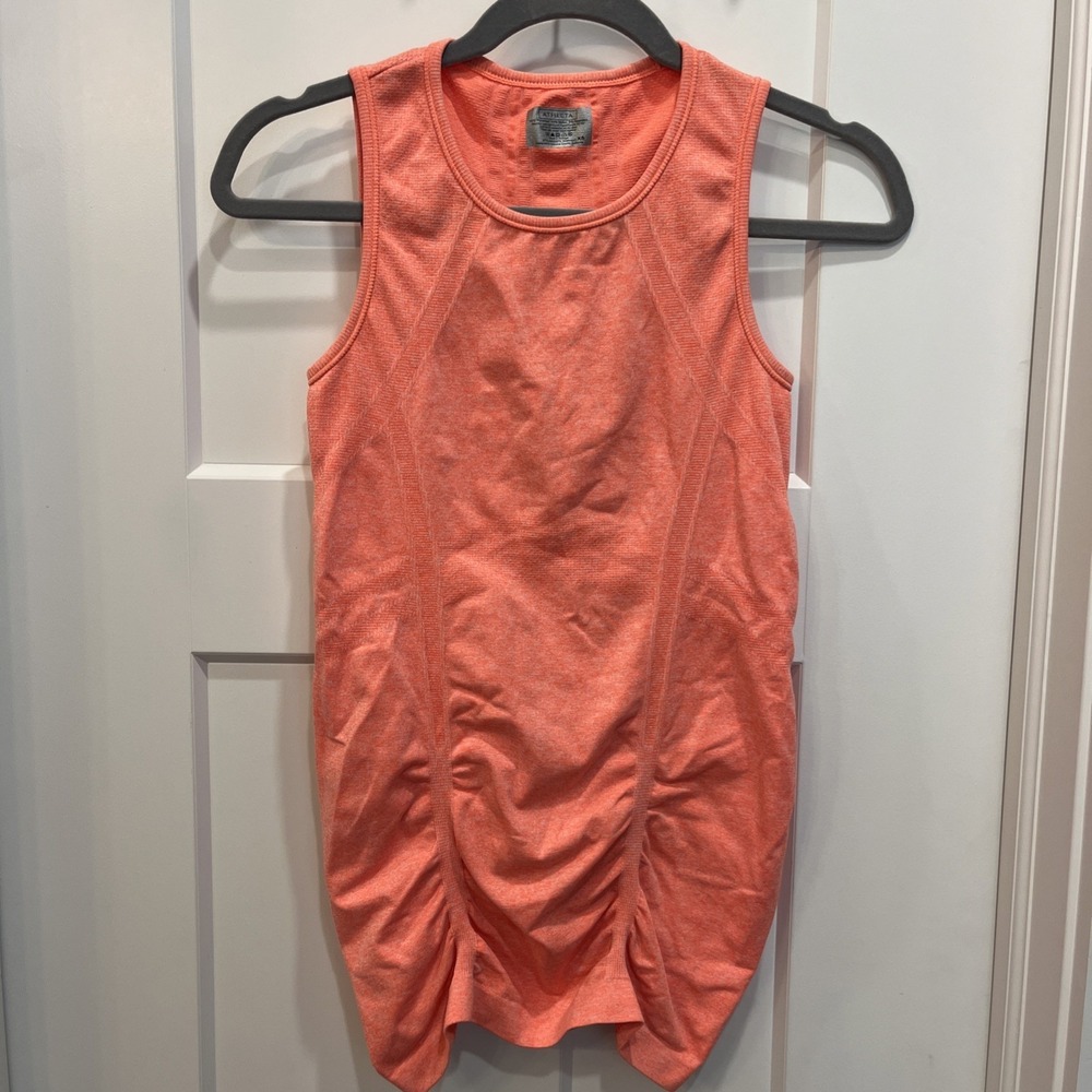Athleta‎ Momentum Ruched Tank Top Orange Space Dye Seamless Activewear Size XS